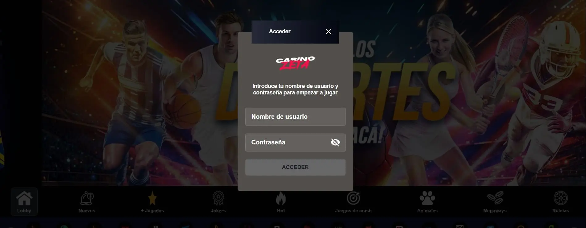 Zeta casino iniciar sesión.